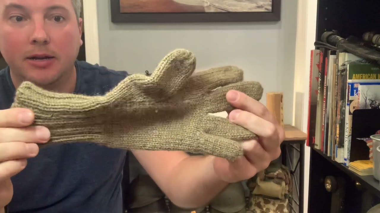 US Army Reenactor WWII WW2 Gloves Leather Palm Wool Knitted