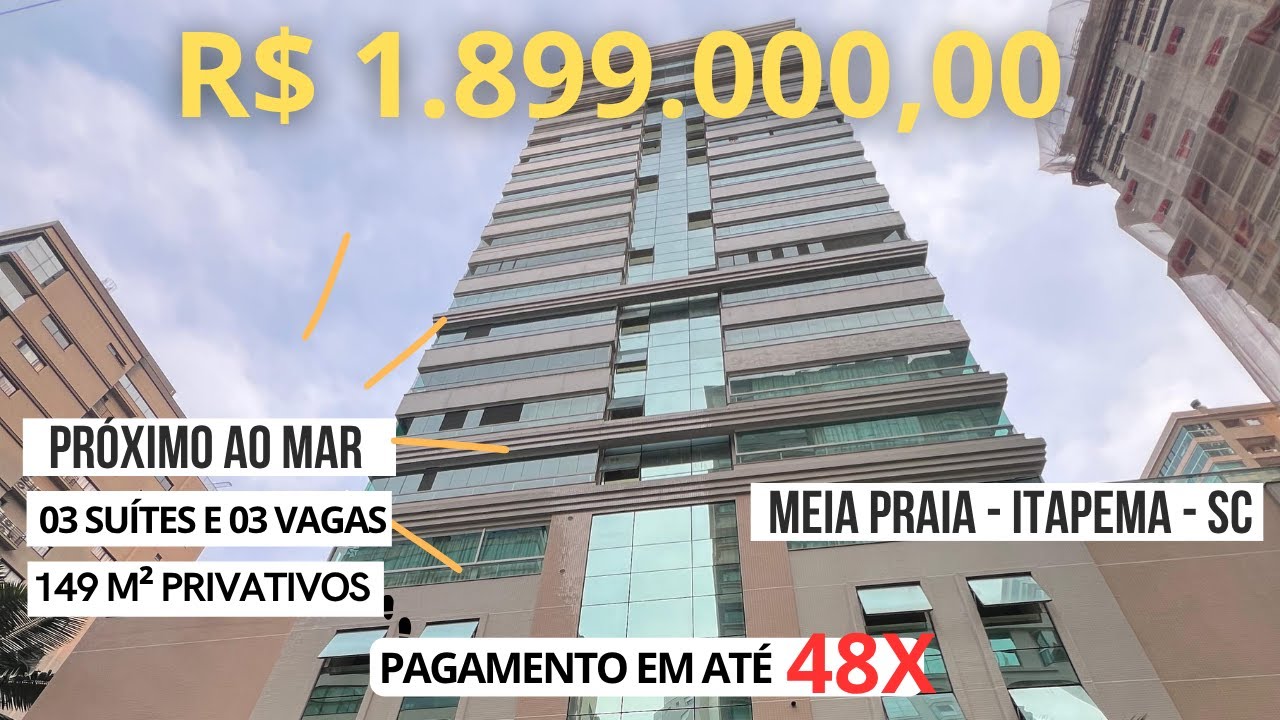 Apartamento amplo à venda, 03 Suítes + 03 Vagas, Pague 48x Meia Praia - Itapema /SC