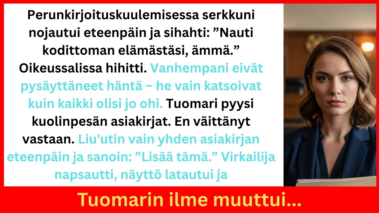 Serkkuni huusi oikeussalissa: 