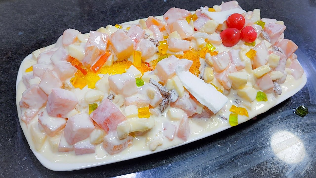 5 Minutes me Banaye Hyderabadi Shadiyon me Banne Wali Sunrise Pudding Recipe😋|| Fruit Cream Recipe🍨