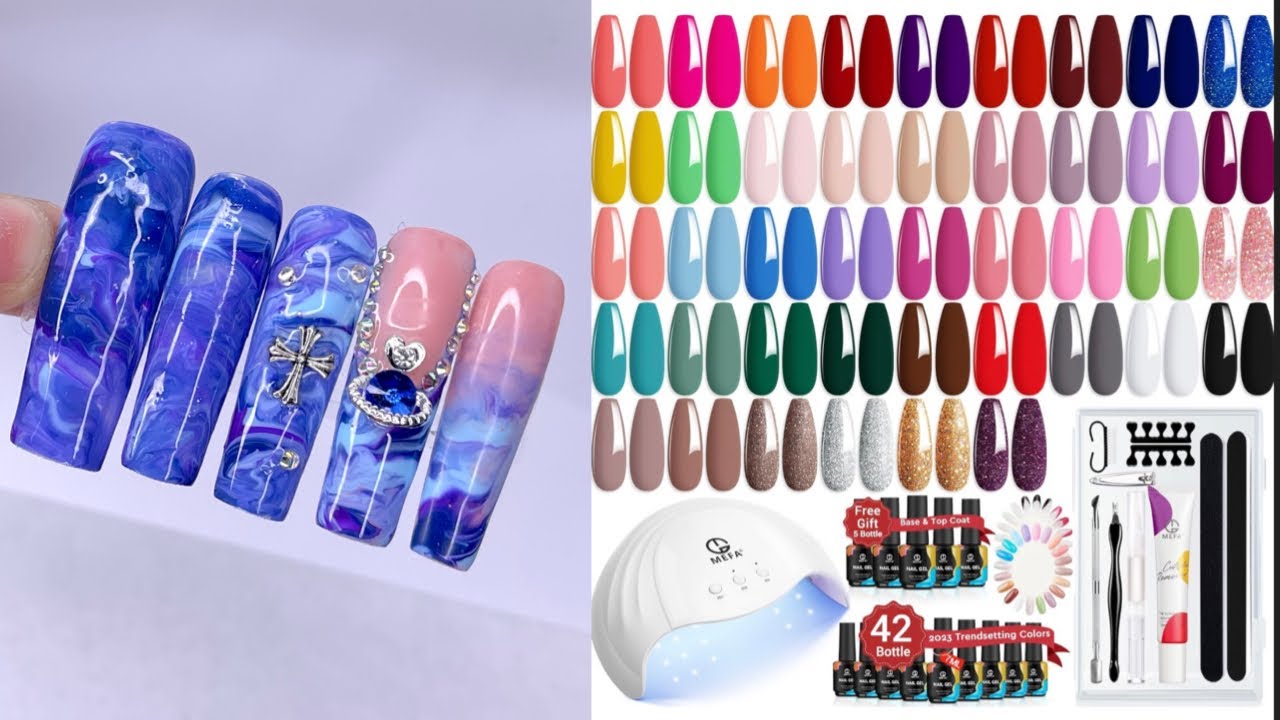 HUGE Amazon Gel Nail Kit with UV Lamp | Mefa Gel Polish & Nail Tools Kit | Easy Gel Polish Marble