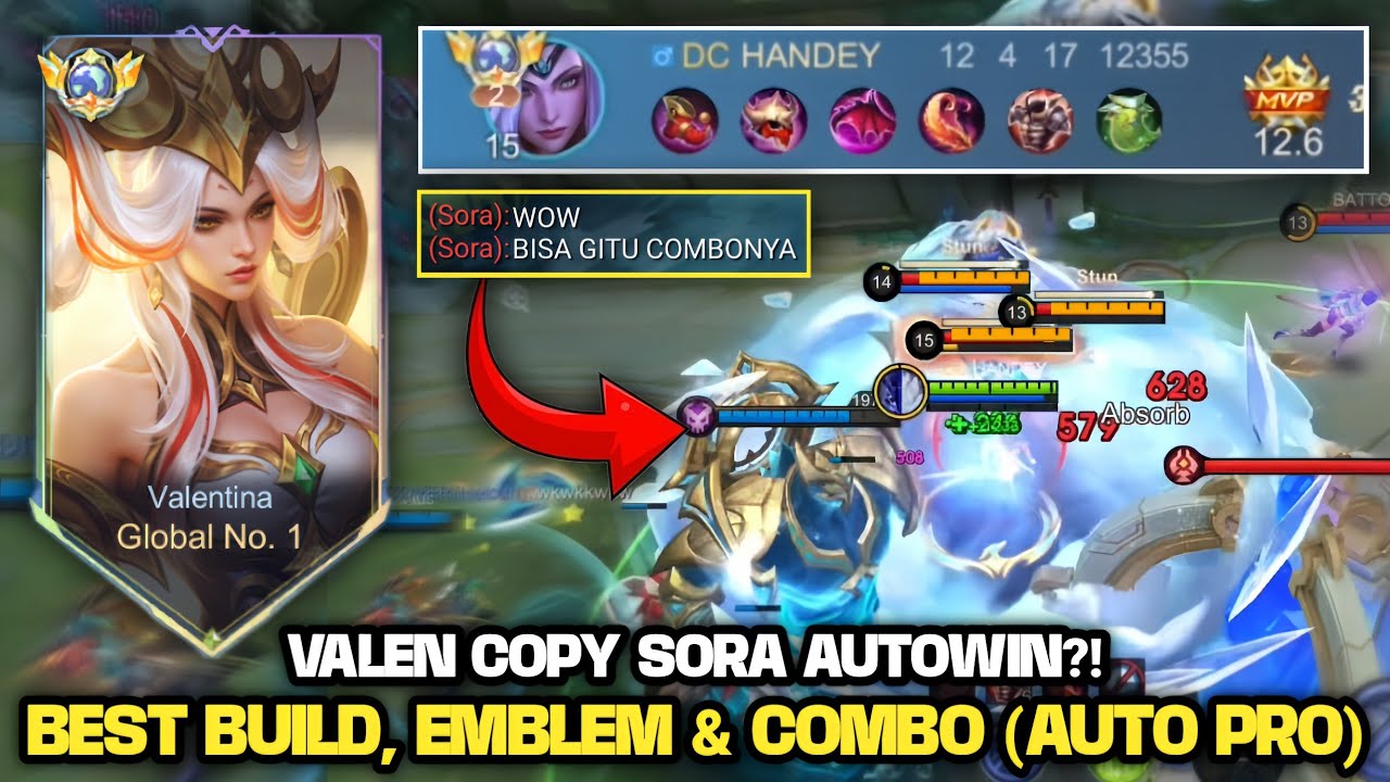 TUTORIAL COPY SORA PAKAI VALENTINA!! BEST BUILD, EMBLEM & COMBO (FIX AUTO PRO) 🔥