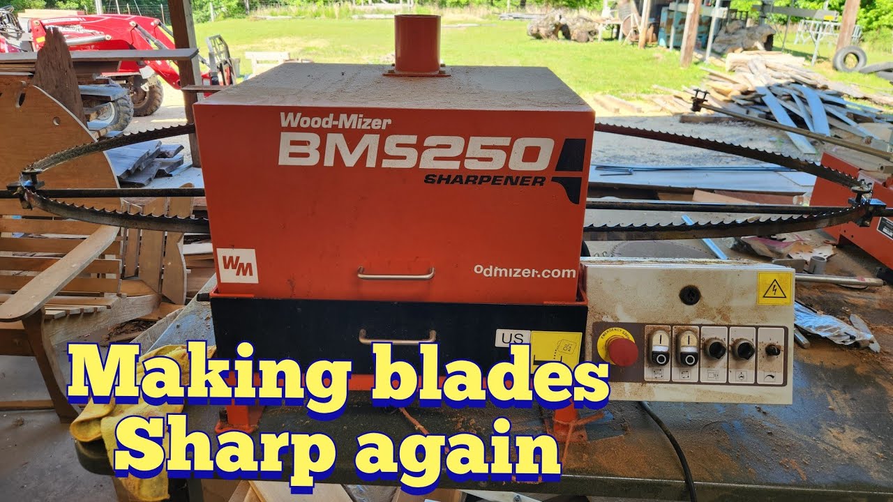 Sharpening sawmill blades on the woodmizer BMS 250