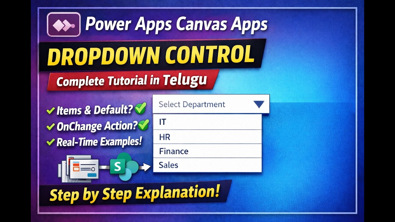 Part -5 : Dropdown Control in Power Apps Canvas Apps | Complete Beginner Tutorial in Telugu