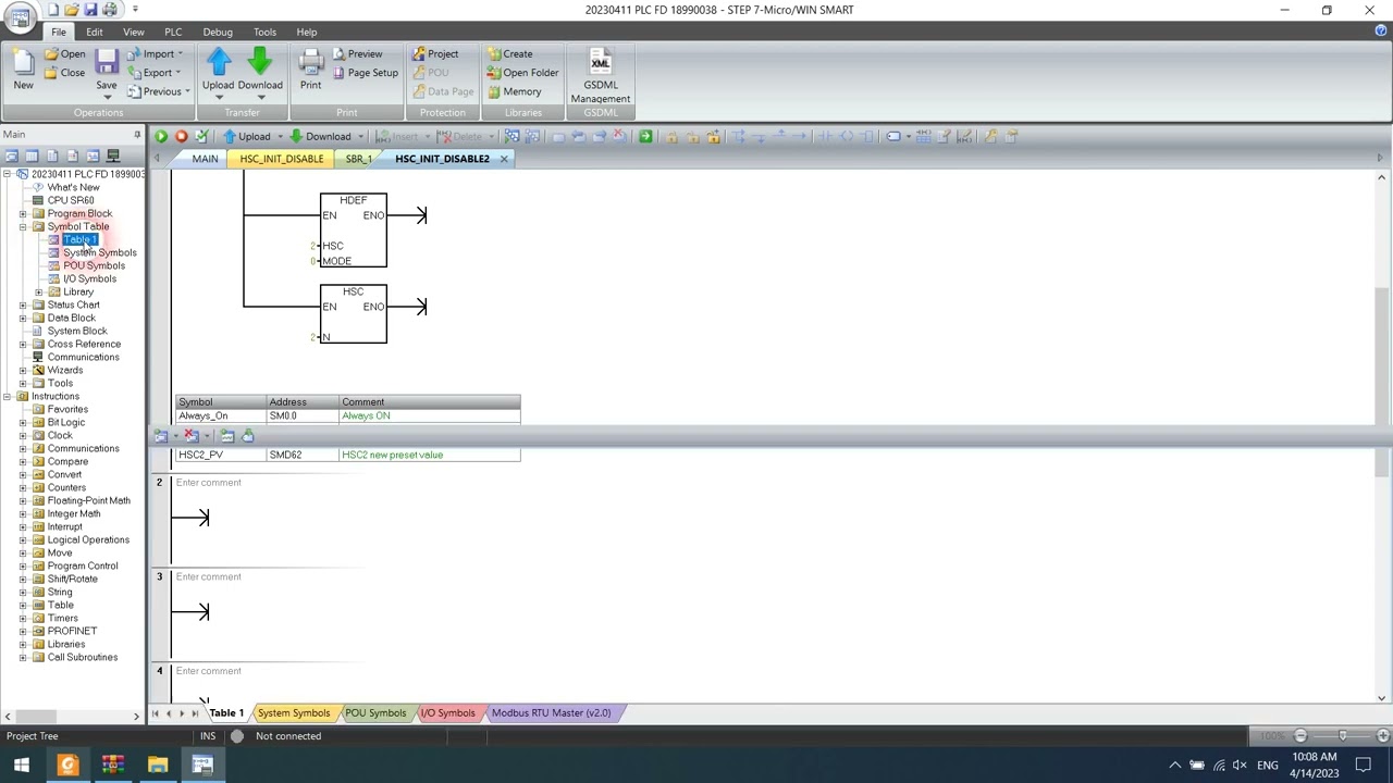 Symbol Table in Step7-Micro/WIN SMART