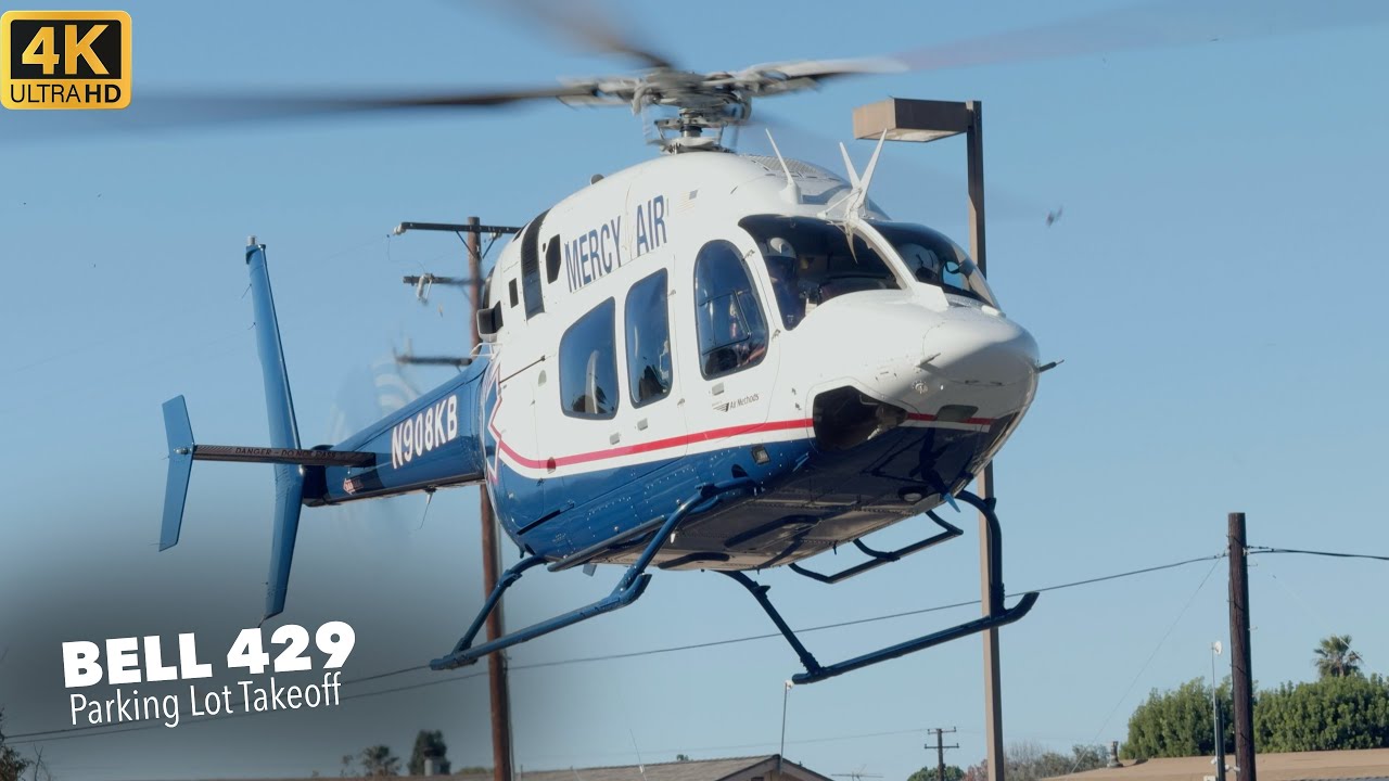Bell 429 GlobalRanger Takeoff (Mercy Air) at West Anaheim Hospital