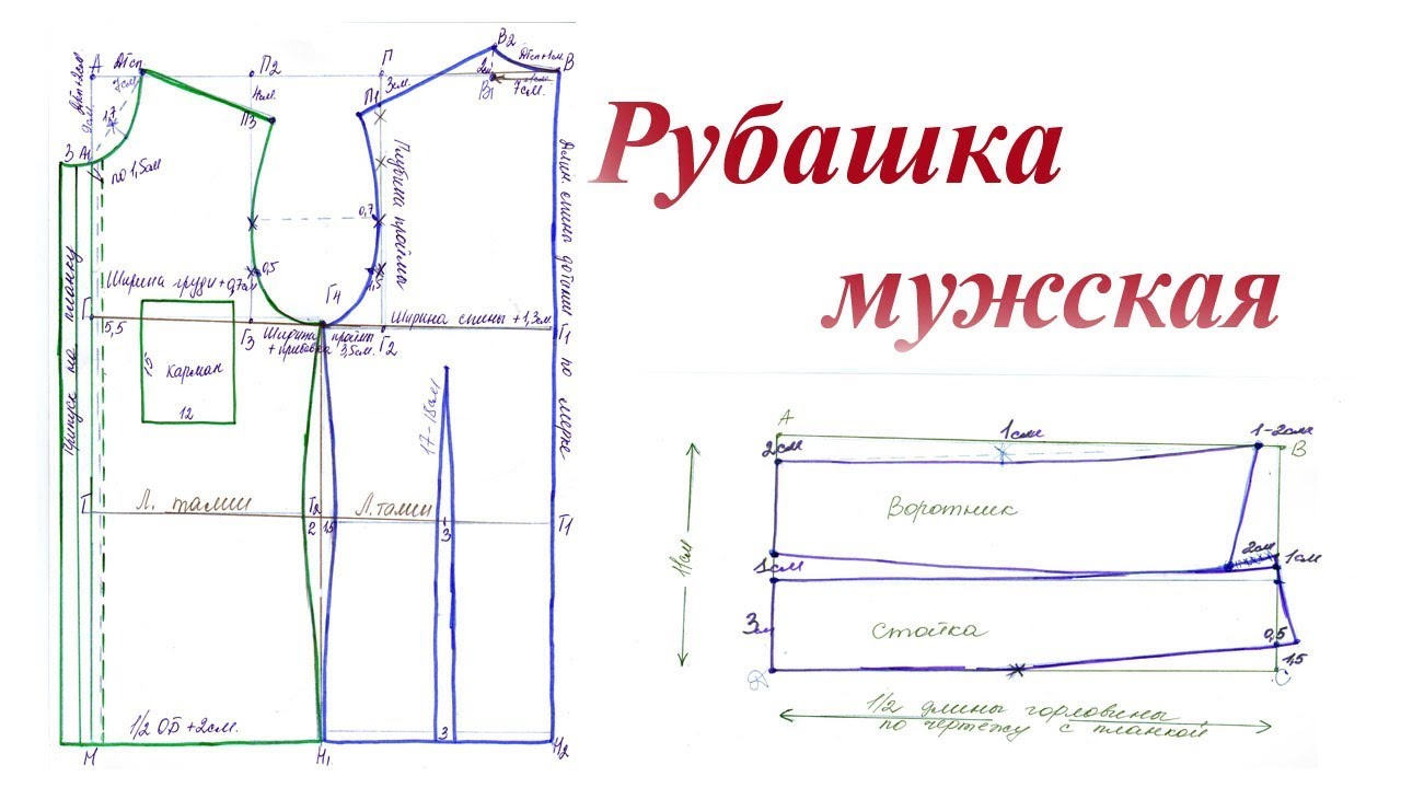 Выкройка мужской приталенной рубашки. Пошаговое построение