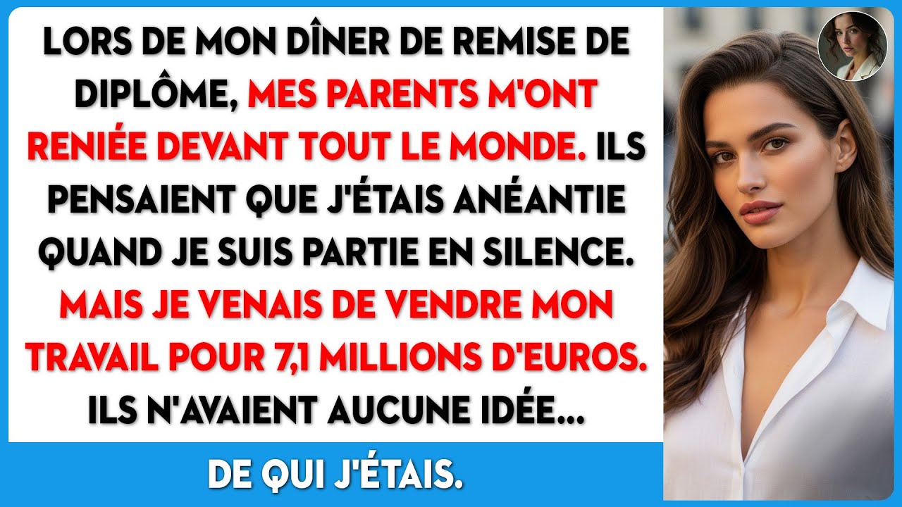 Lors de mon dîner de diplôme, mes parents m'ont renié. Ils m'ont cru brisé en partant.