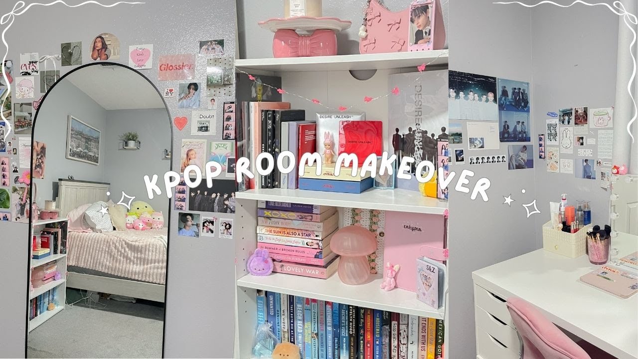 kpop room makeover ୨ৎ cleaning, rearranging room, decorating + room tour