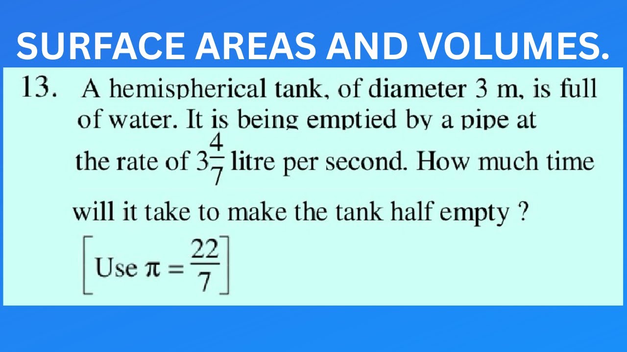 A hemispherical tank, of diameter 3 m, is full of water. It is being emptied by a pipe at the rate