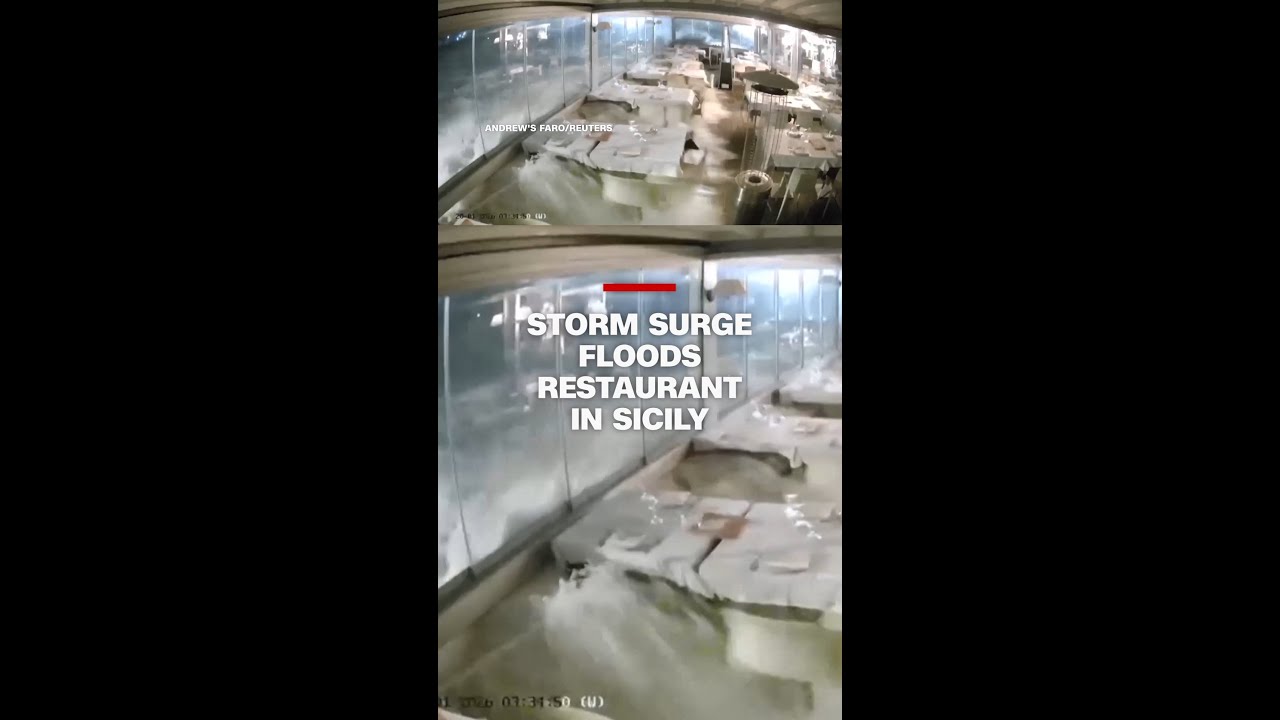 Storm surge floods restaurant in Sicily