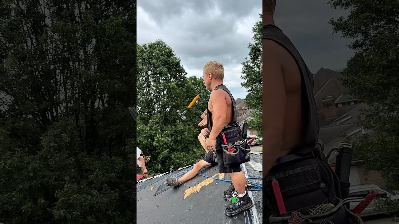 Roofers Installing Peppercorn Owens Corning Duration Shingles.