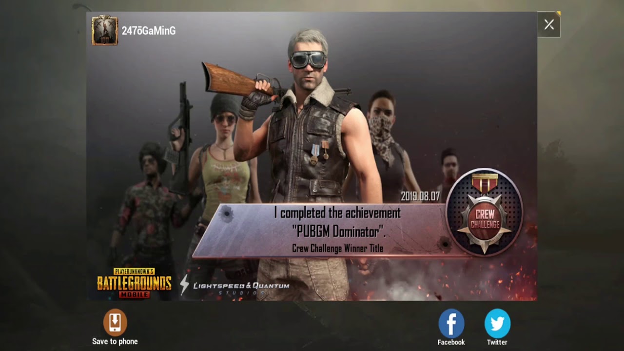 Crew Challenge Rewards PUBGM DOMINATOR & WARLORD