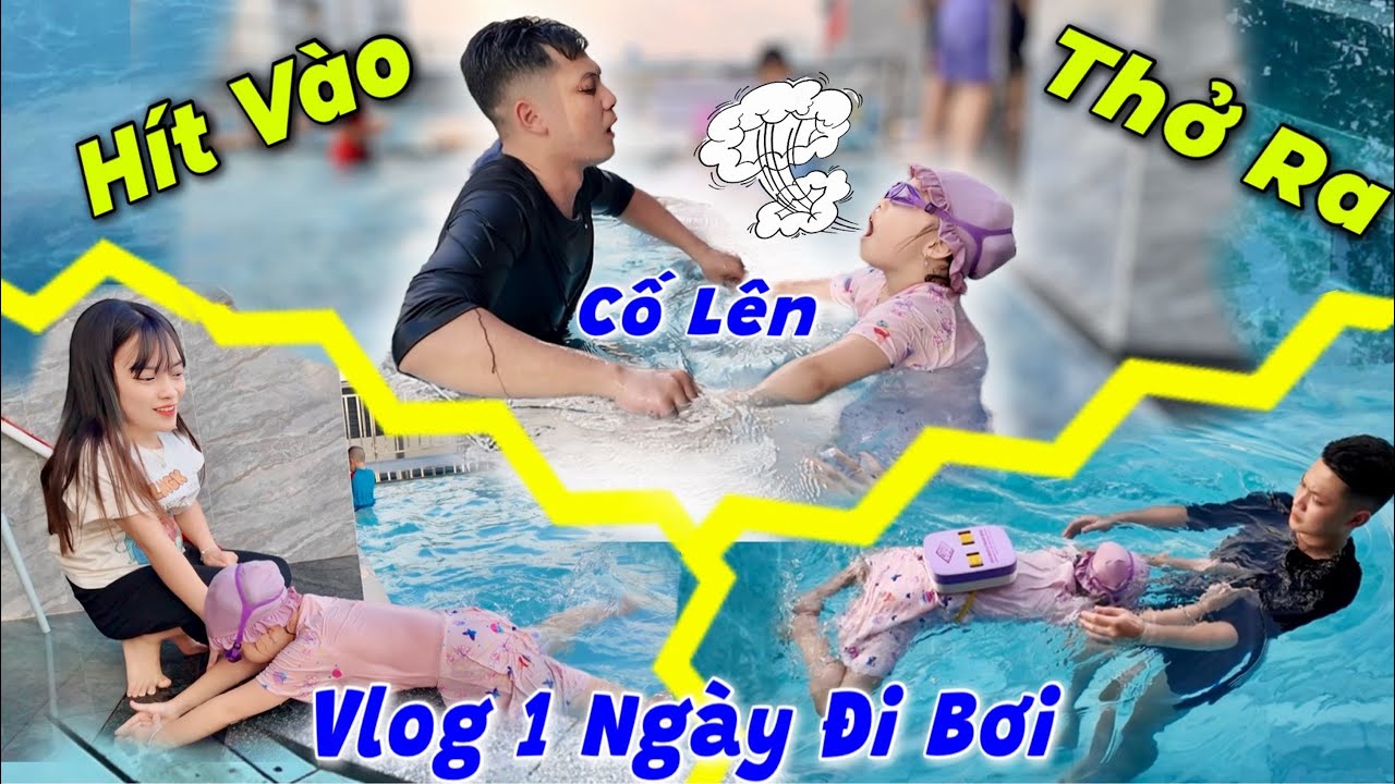 Vlog 1 Ngày Đi Bơi Của Em Quỳnh Nhi - Thầy Dạy Bơi Tay