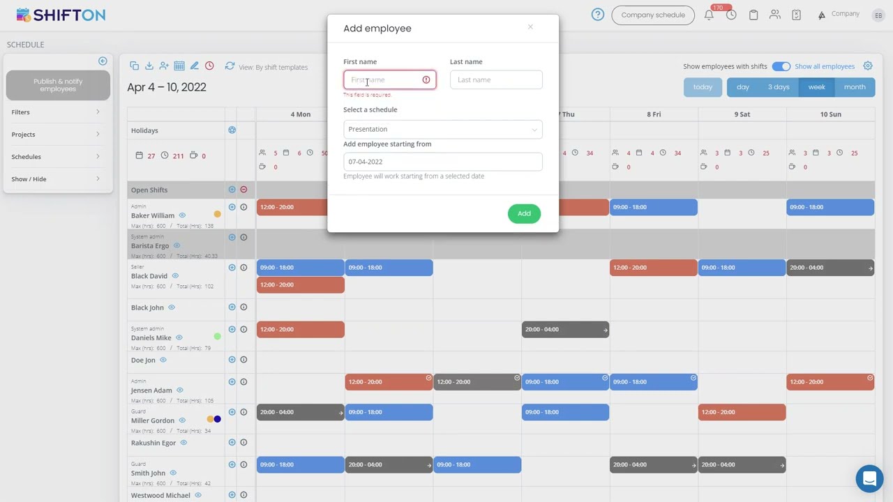 How to add employees into the schedule / Shifton Tech-Support