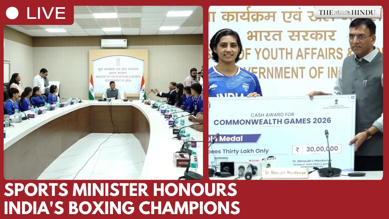Union Sports Minister Mansukh Mandaviya felicitates boxing contingent in New Delhi