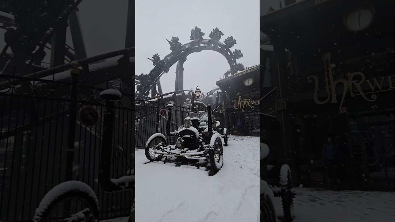 FLY in the Snow! #phantasialand #rollercoaster #vekoma #themepark #flying #snow #germany