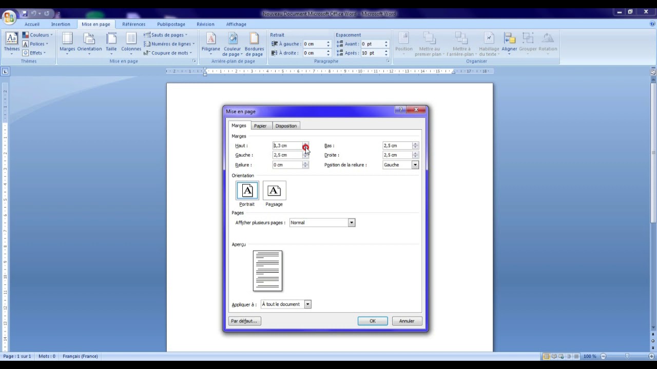 Mise en Page de la  Feuille Word 2007