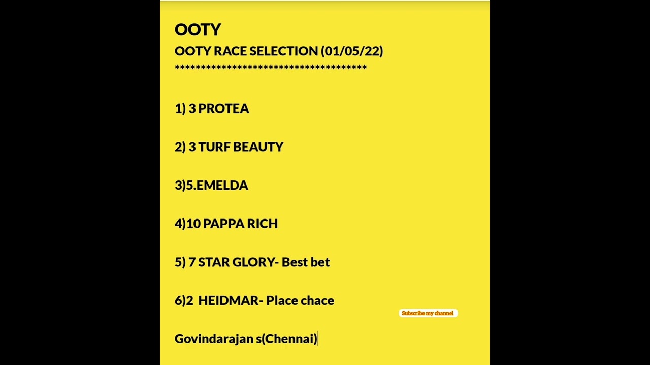 OOTY RACE SELECTION (01/05/22)@allindiaracechannel