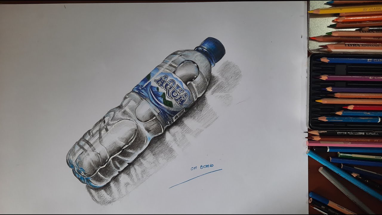 Menggambar botol aqua 3D