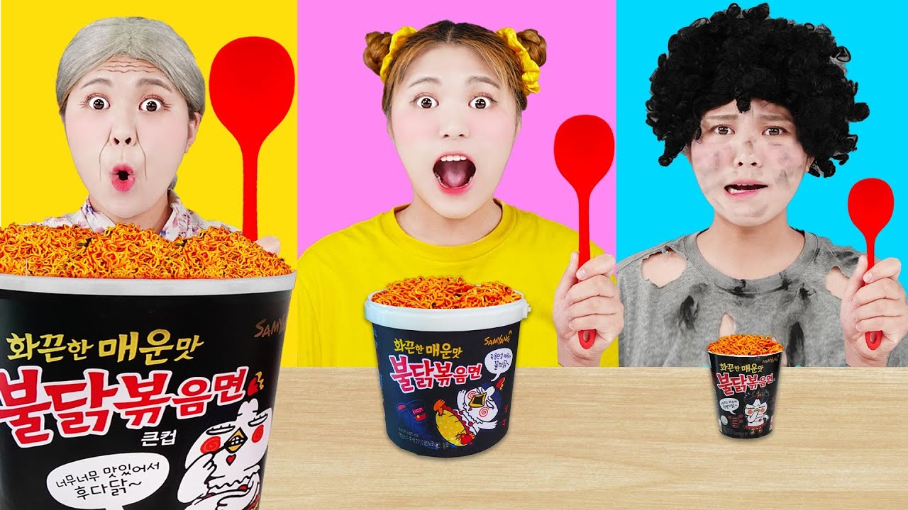 Big, Medium and Small Food Challenge от Mukbang Giant vs Tiny Food от HIU 하이유