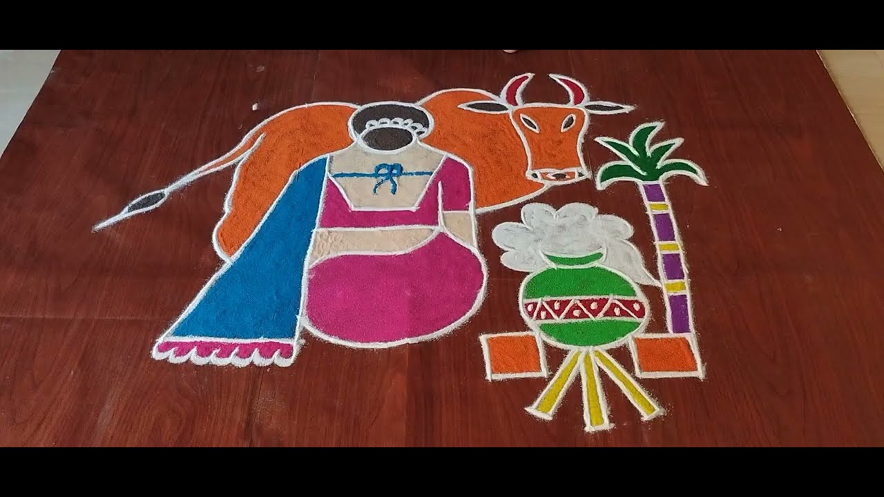 Pongal special rangoli | pongal rangoli designs | sankranthi muggulu | #villagemuggulu 