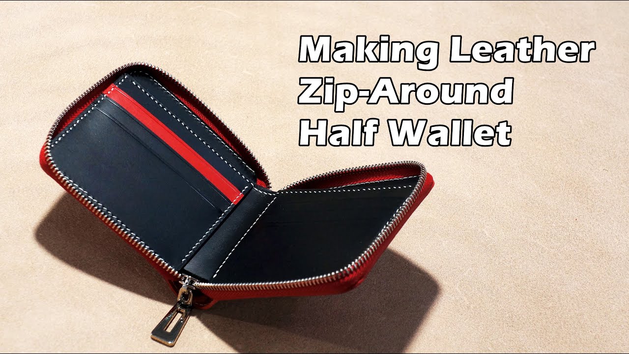 59 [Leather Craft] Making Leather Zip Around Half Wallet / [가죽공예] 지퍼 반지갑 만들기 / Free Pattern