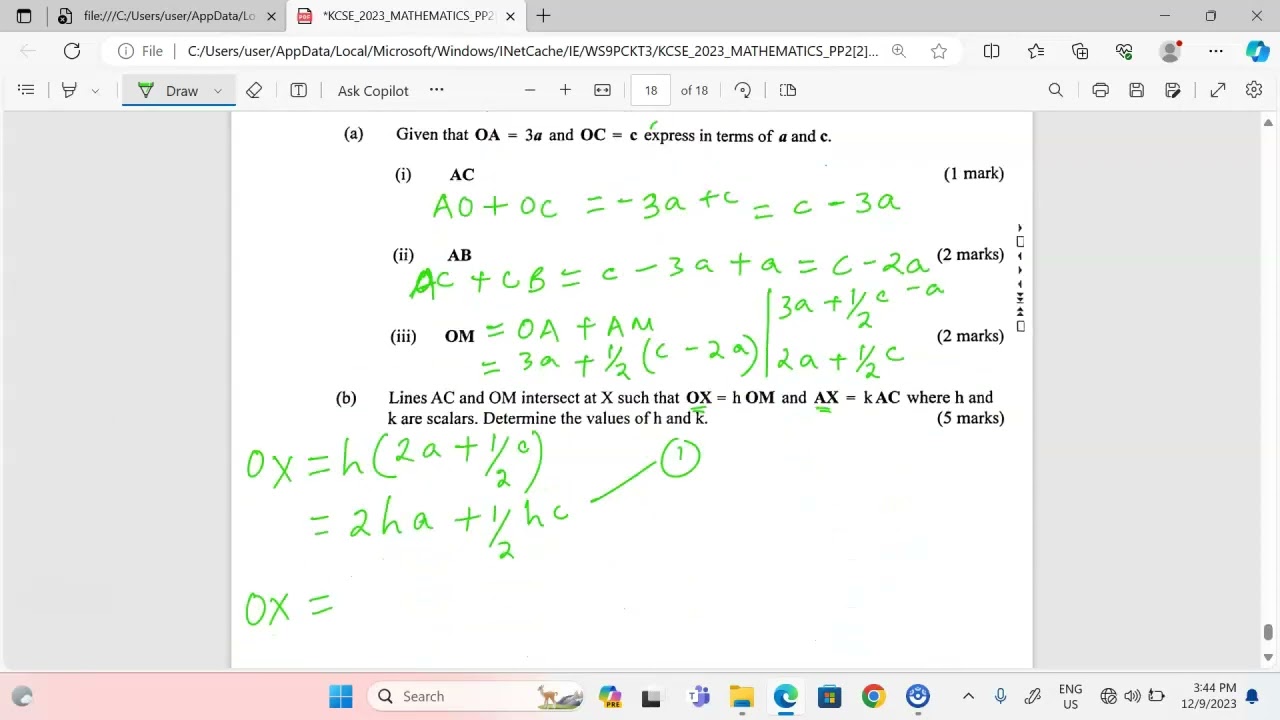 KCSE 2023 MATHS PP2 REVISION  VECTOR 2 NO.24
