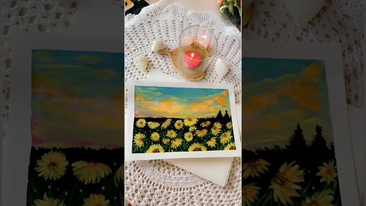 Easy sunflower field painting | easy landscape | #shorts #youtubeshorts #shortsfeed