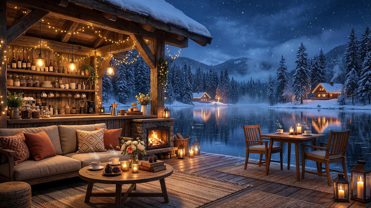 Peaceful Winter Café Jazz ☕ Fireplace & Snowfall for Calm, Focus & Study