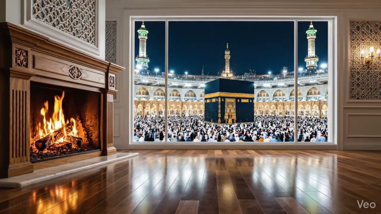 غرفة دافئة مطلة على الكعبة المشرفة 🔥 منظر الحرم المكي ليلاً للاسترخاء والسكينة