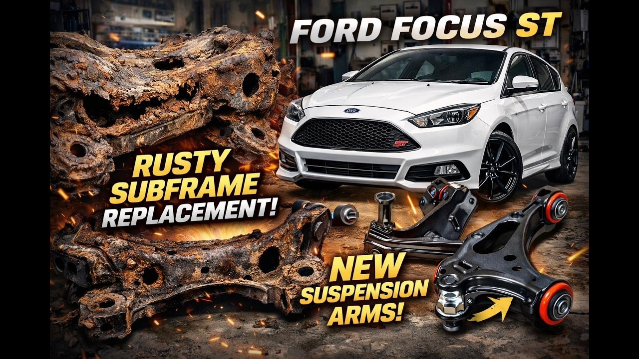 Замена переднего подрамника Ford Focus ST, установка новых нижних рычагов подвески и втулок стаби...