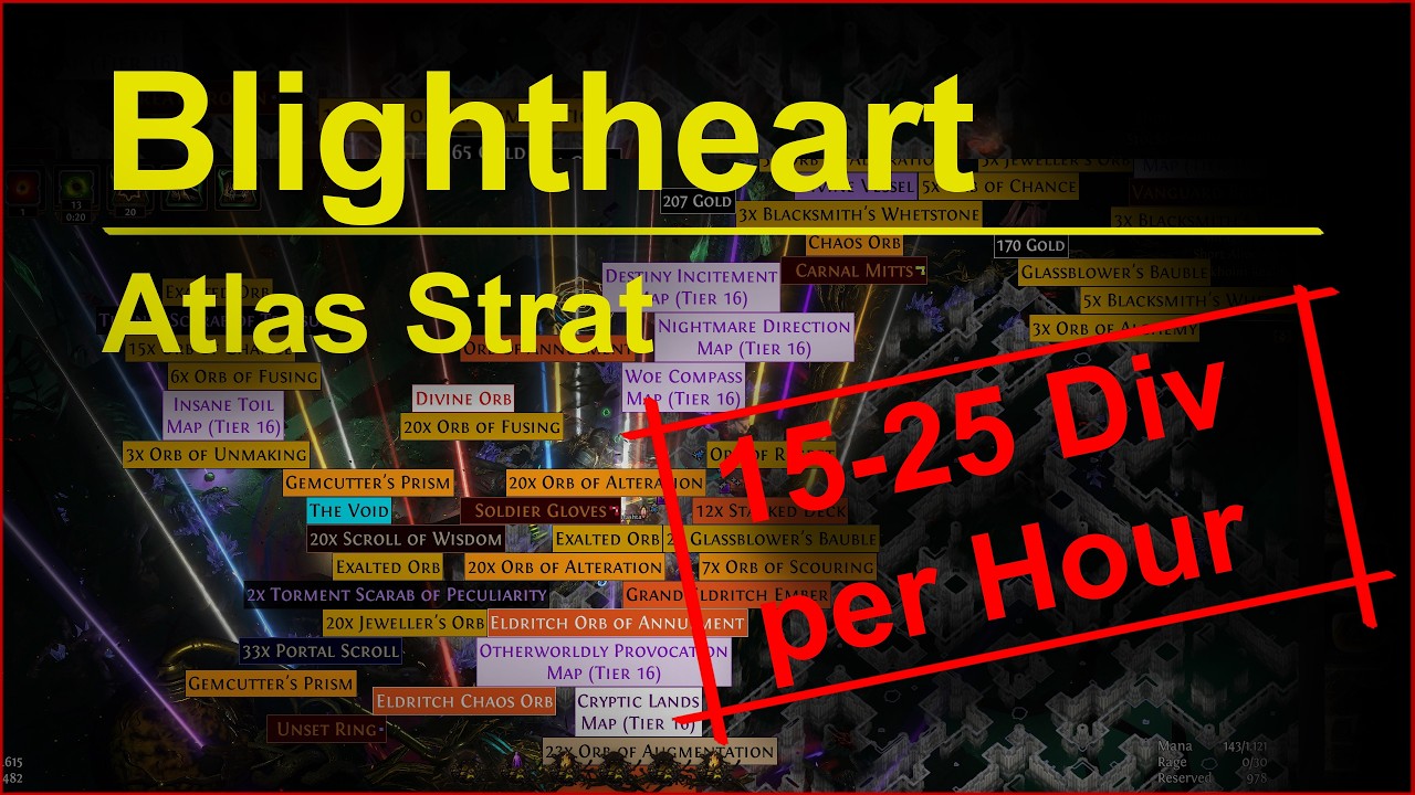 Стратегия Atlas: Blightheart | Руководство и демонстрация | 15-25 Div в час | PoE1