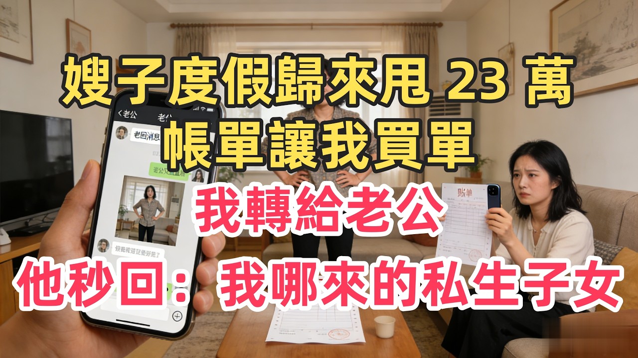 嫂子度假歸來甩 23 萬帳單讓我買單，我轉給老公，他秒回：我哪來的私生子女？# 家庭狗血 #反轉名場