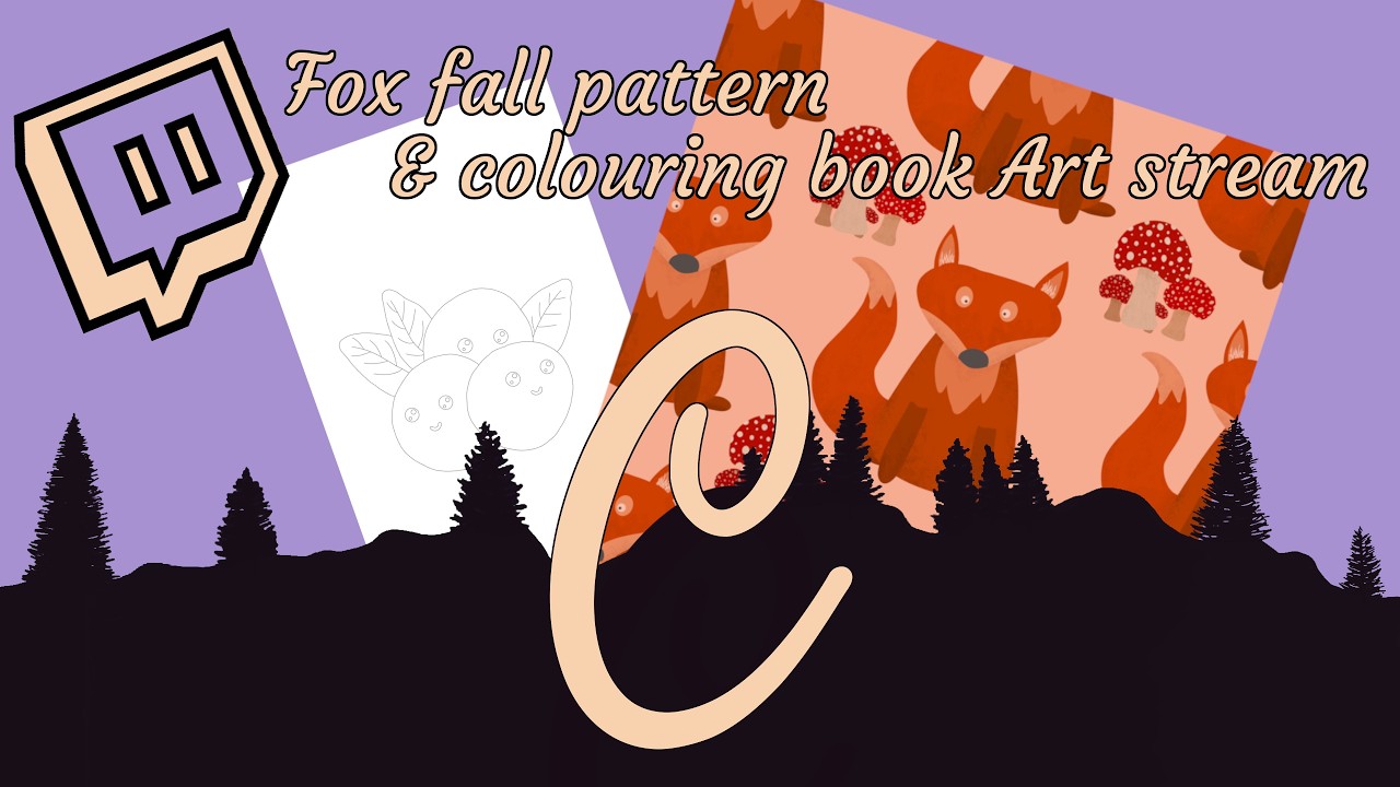 Fox fall pattern & colouring book art stream | co-work stream