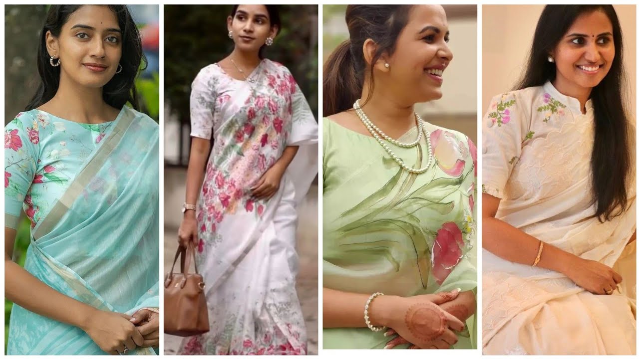 Linen Saree Styling 2025|| Floral Saree Styling ||Best Linen Saree Blouses 2025 || Floral Sarees