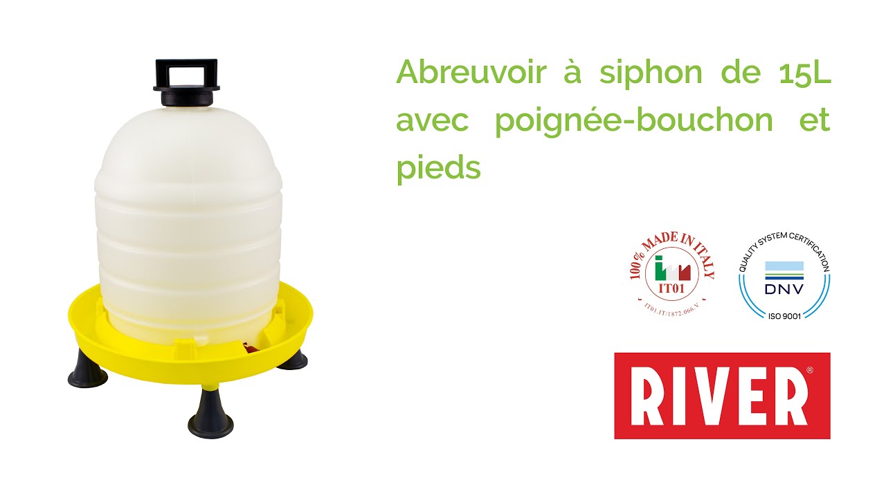 Abreuvoir à siphon de 15L avec poignée-bouchon et pieds