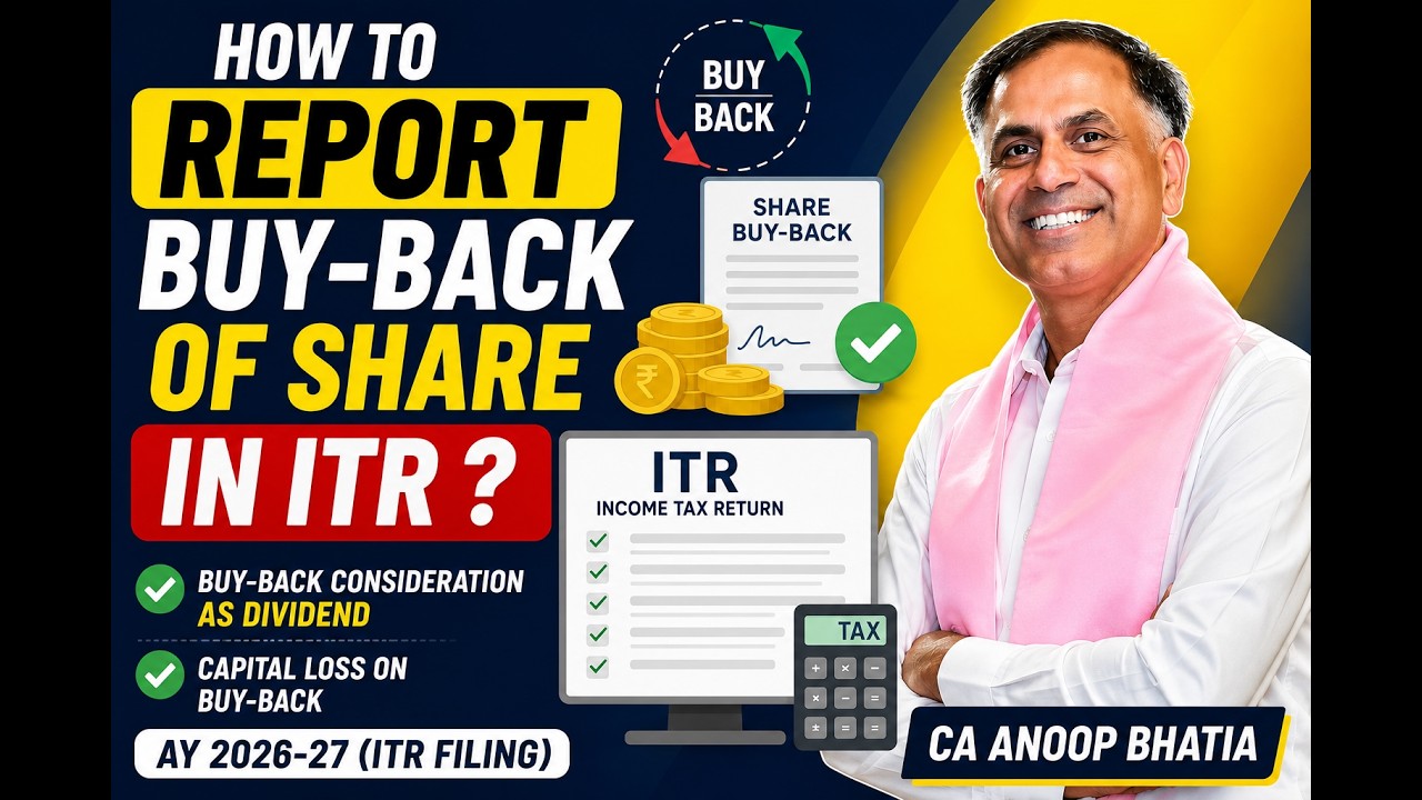 Sold Shares in Buyback? Here's How to Report It in ITR for the AY 2026-27 !! | CA Anoop Bhatia