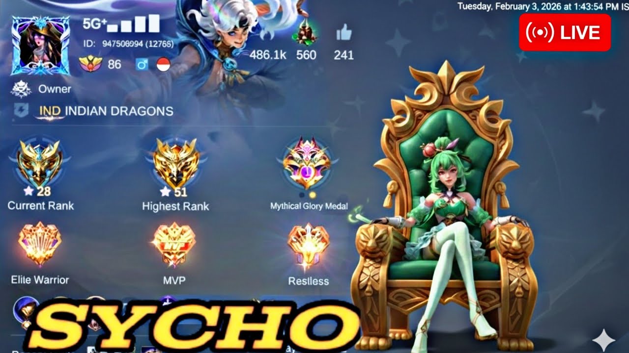 SYCHO is live mlbb solo rank, moba legends live stream