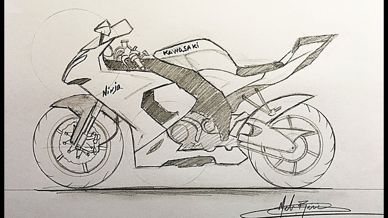 COMO DIBUJAR UNA MOTO A LAPIZ ( KAWASAKI NINJA ) paso a paso