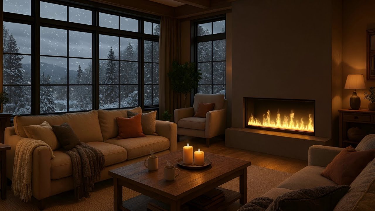 ❄️ 10 HR 4K Cozy Cabin Fireplace & Snow Sounds. Ultimate Winter Relaxation for Sleep & Study | ASMR