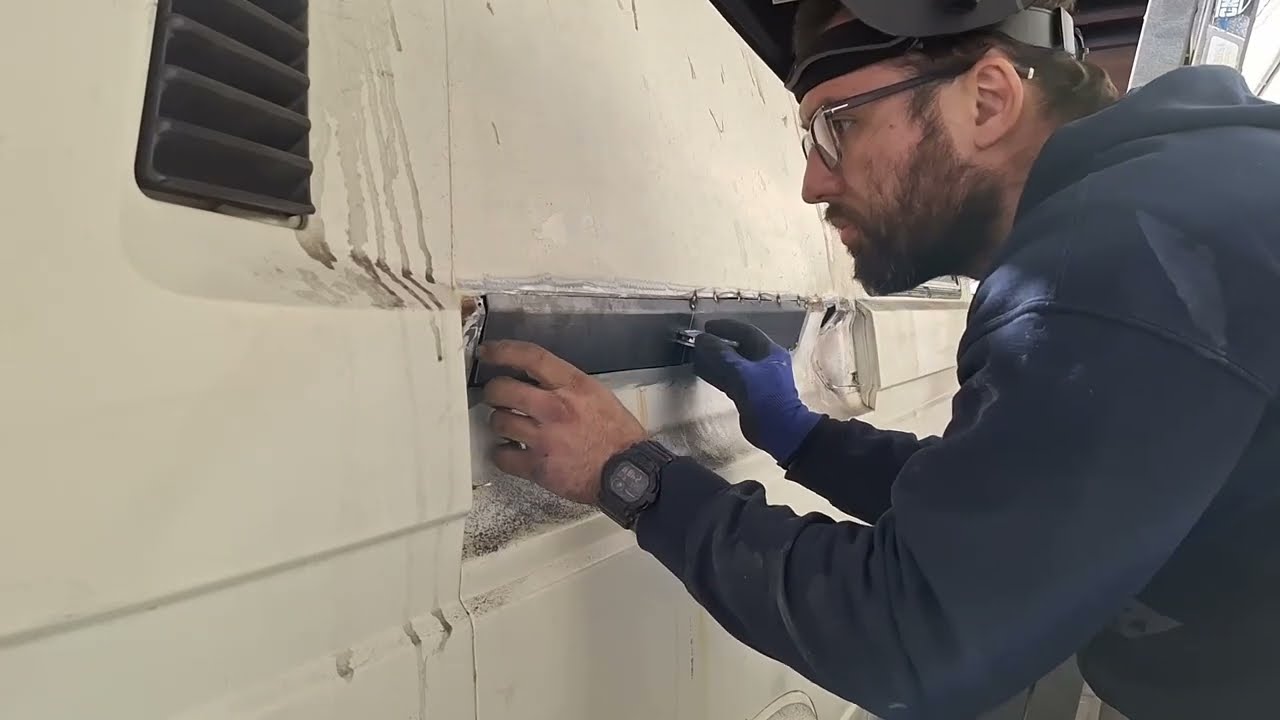 1990 VW Vanagon - Replacing metal under the sliding door track cover (Part 9)