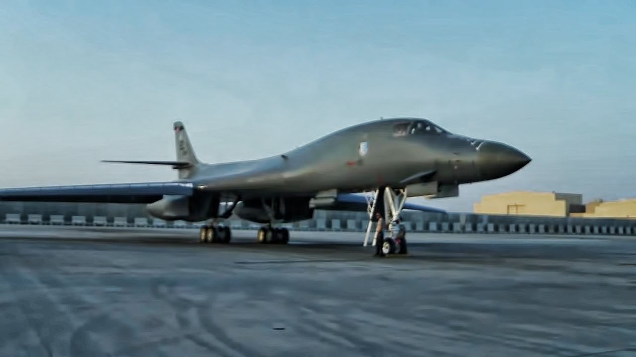 B-1 Bomber Taxi & Takeoff From Al Udeid Air Base