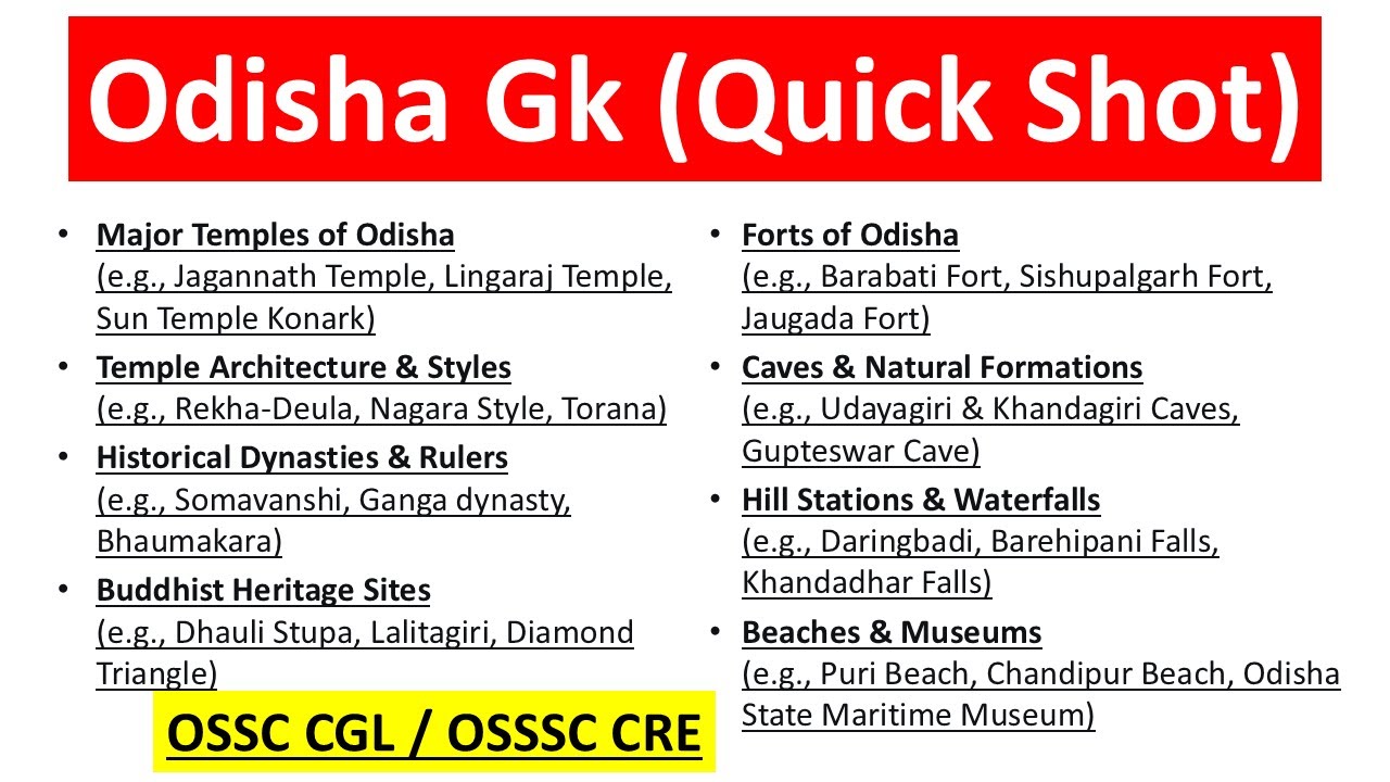 Odisha GK Quick Shot | OSSC CGL / OSSSC CRE | Important Chapters | Exams Odia |