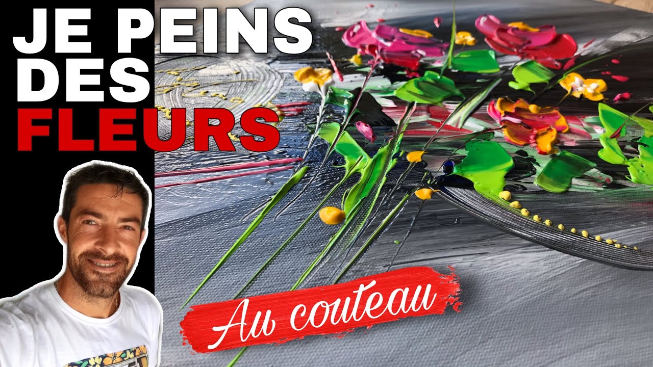 Je peins des fleurs au couteau / démonstration peinture acrylique abstrait