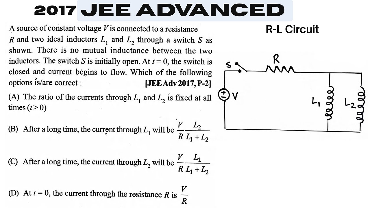 Jee Advanced 2017 | A source of constant voltage V is connected to a resistanceR-L CircuitR and two 