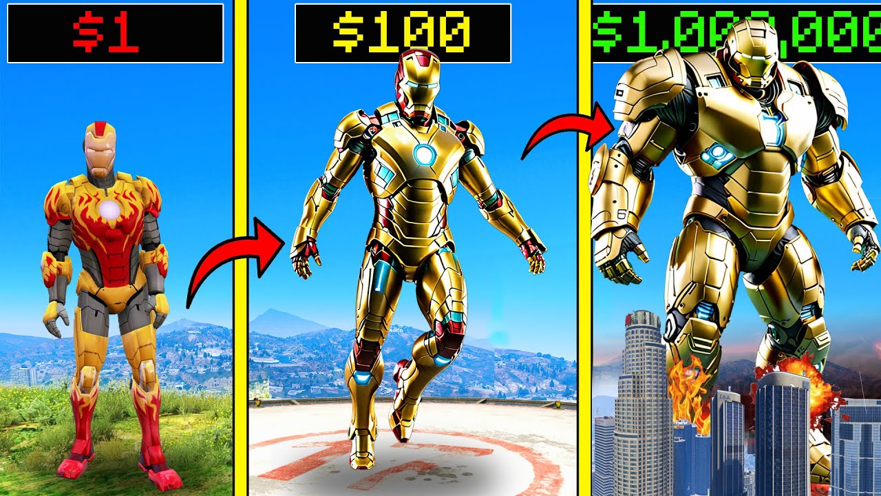 GTA 5 : $1 IRONMAN to $1,000,000,000 GOLD DIAMOND IRON MAN in GTA 5!