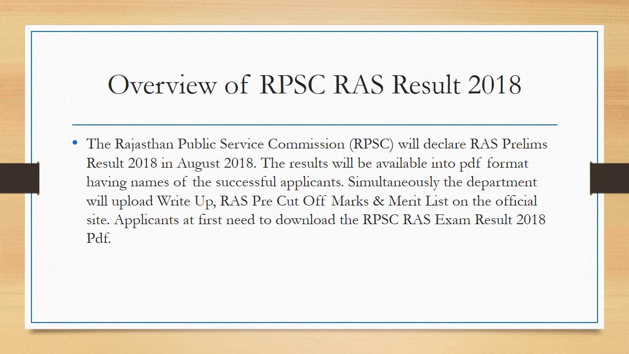 RPSC RAS Result 2018 - Raj RAS-RTS Pre Result Download Cut Off, Merit List