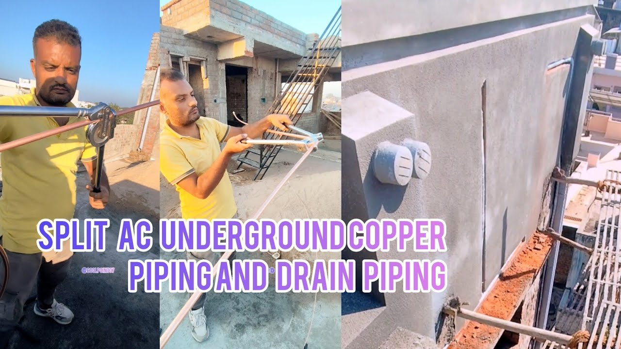 Split ac underground copper piping and drain piping. @COOLPOINT07 #copperpipe #airconditioning 
