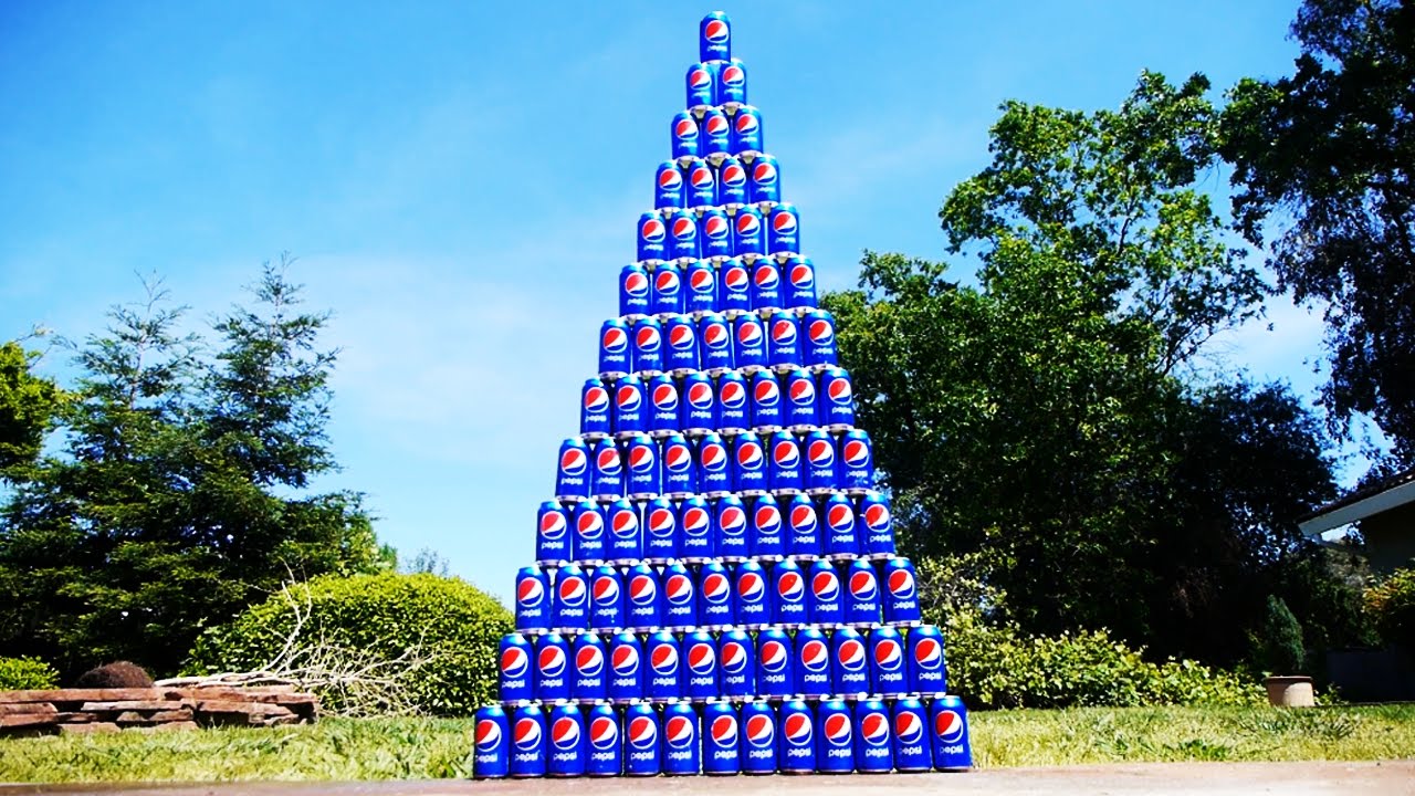 SMASHING A GIANT 100 PEPSI PYRAMID CHALLENGE!